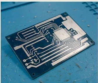 The same board built with blue soldermask and a Immersion silver finish