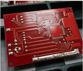 The same board built with red soldermask and a Lead-free HASL finish